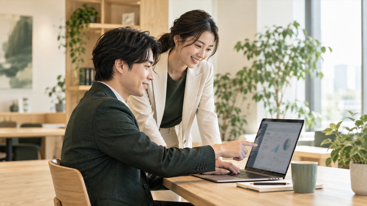 パソコンで業務改善を検討するDX支援のイメージ